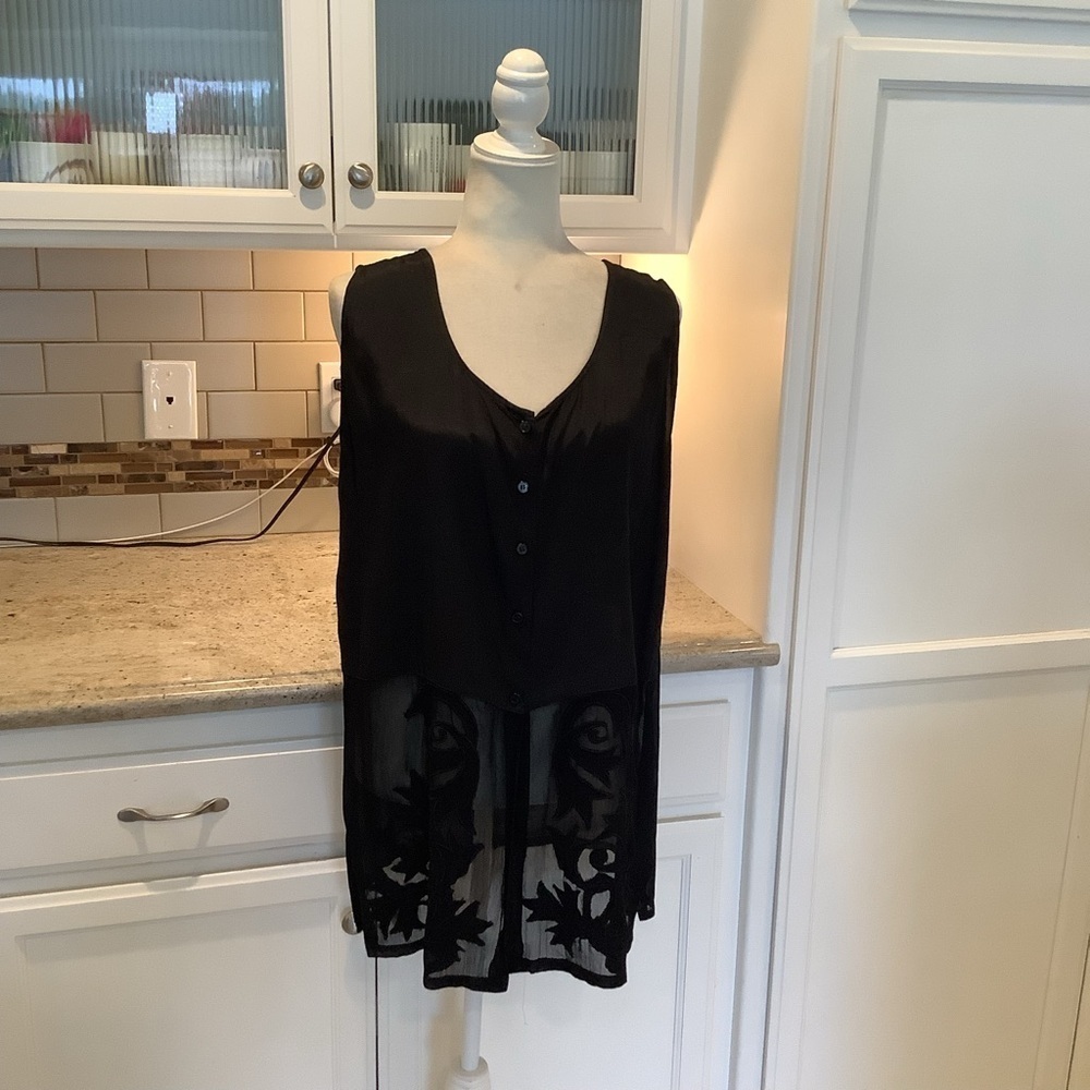 Papillon Black Button Tunic Top Sleeveless Size Large